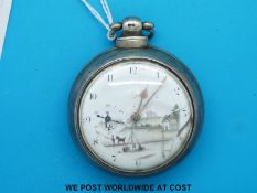 A hallmarked silver pair cased gentleman's fusee verge pocket watch, maker R.
