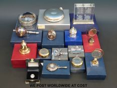 A modern hallmarked silver circular hip flask (height 12cm - 173g), silver money clip,