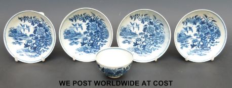 A first period Worcester tea bowl and saucers in the Fence pattern