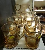 A Whitefriars glass ale set comprising six tankards and jug