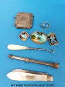 A hallmarked silver vesta, a propelling pencil,