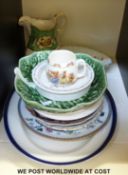 A collection of ceramics including Royal Doulton Bunnykins, Japanese Imari plate,