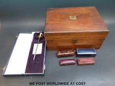 A 19thC brass bound writing slope with fitted interior,