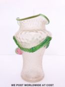 A Kralik iridescent glass vase with applied cherry decoration,