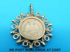 A 1945 Dos Pesos in 9ct gold mount