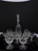 A collection of Waterford glassware comprising Lismore decanter, six Kilcash whisky tumblers,