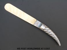 A hallmarked silver and ivory page turner with spiral effect handle, Birmingham 1900,