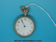 A yellow metal continental keyless ladies fob watch, stamped 10k to case,