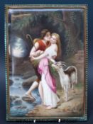 A 19thC KPM porcelain plaque finely decorated with a goatherd crossing a stream to meet his
