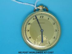 Movado gentleman's slim cased pocket watch stamped 14k with Art Deco stylised Arabic numerals,