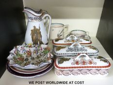 A collection of Prattware including Kioto pattern lobed cup and saucer,
