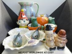 A small collection of Crown Devon including a small candlestick,