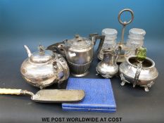 A quantity of silver plated and other items including pickle stand, teaware,