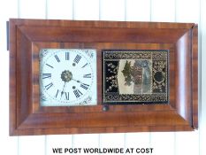 An American Jerome Ogee cased 30 hour wall clock featuring a cottage scene to glass
