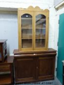 A Victorian glass fronted pine cabinet (width 81cm, depth 28cm,
