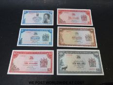 Reserve Bank of Rhodesia five uncirculated banknotes - 10 Dollars 1976, 5 Dollars 1978,