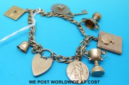 A 9ct gold charm bracelet with eight 9ct gold charms (43.