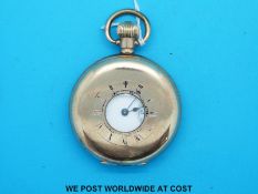 A Waltham gold plated half hunter pocket watch with blued hands,