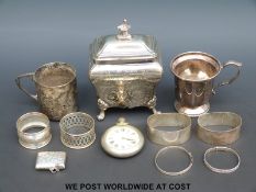 A hallmarked silver christening cup, hallmarked silver vesta,