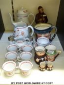 A Wedgwood Kashmar coffee set, Doulton character jug, Beswick, Goebel etc.