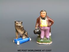 Two 18thC miniature figures, a cat and gentleman, probably Chamberlains Worcester,