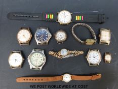 A collection of vintage wristwatches including a ladies 9ct gold Mu Du example, silver watch etc.