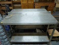 Two stainless steel work benches (width 120cm, depth 45cm,