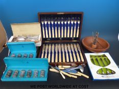 A quantity of mainly cases silver plated cutlery, including fish eaters,