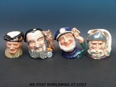 Four large Royal Doulton character jugs, Monty, Merlin,