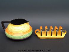 A Carltonware squat jug and Deco style toast rack (tallest 8cm)