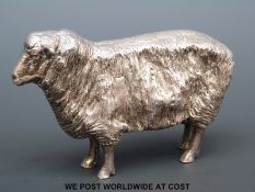 A hallmarked silver model of a sheep, length 9.