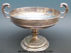 A hallmarked silver twin-handled pedestal bowl, Ldn 1904 maker Harrison Brothers and Hanson,