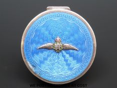 A hallmarked silver guilloche enamel RAF sweetheart pill box, diameter 5cm,