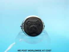 A silver ring by Stephen Webster for Wedgwood depicting a bulldog 