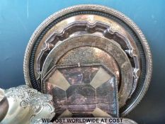 A collection of plated ware including tazza, trays,