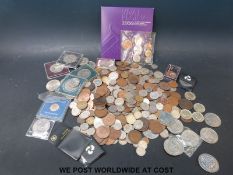 A collection of sundry coins including modern £5 crowns etc.
