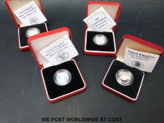 Four £1 silver proof cased and certified Piedfort coins, 1984, 1985,