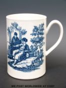 A first period Worcester mug 'La Peche', painted crescent mark to base,