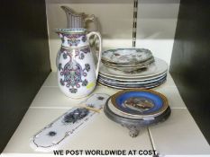 A collection of Prattware including seashell design teapot stand, jugs,