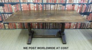 An oak refectory table with turned support (L183 x W85 x H77cm)