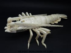 A Japanese bone articulated crayfish or lobster with articulated body & legs,