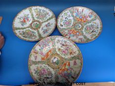 Three 19thC Chinese famille rose plates or shallow bowls (29cm diameter)