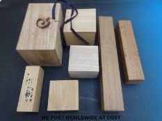 Seven various Japanese wooden boxes for sword fitting, scroll paintings, etc,