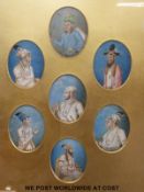 Seven oval portrait miniatures on ivory depicting Turkish sultans,