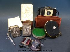 A collection of objets de vertu to include silver cornered miniature prayer book,