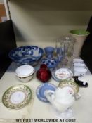 A collection of ceramics including Clarice Cliff, Royal Doulton flambé vase,