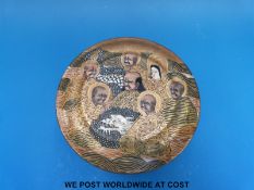 A cased Japanese Meiji period Satsuma lidded three legged censer decorated with warriors and