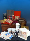 An Art Noveau box, mantel clock, Shelley commemorative mugs,