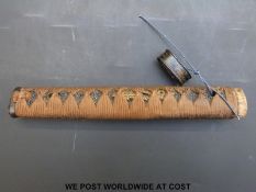 Japanese Edo period tsuka with bound black ray shagreen, gilt menuka in the form of a dragon,