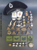 A collection of military badges to include Manchester, Parachute, Harrogate College, Notts & Derby,